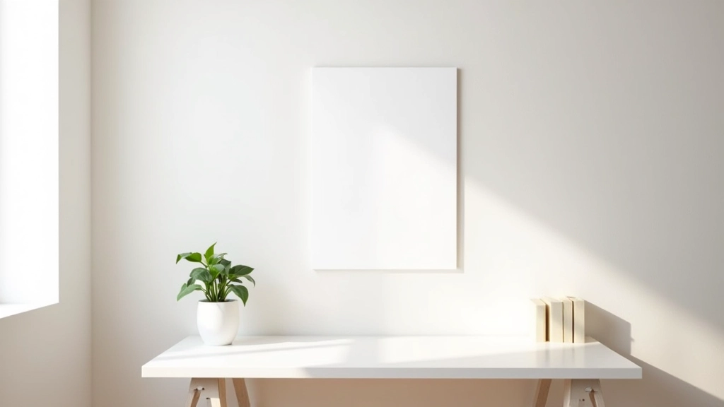 Espaço de trabalho minimalista com tipografia clara, paleta de cores neutras e muito espaço em branco