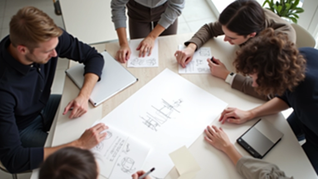 Equipe de design trabalhando em projeto minimalista